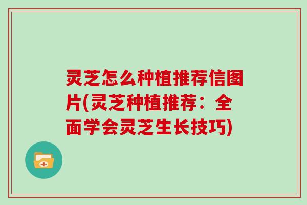 灵芝怎么种植推荐信图片(灵芝种植推荐：全面学会灵芝生长技巧)