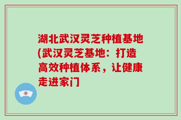 湖北武汉灵芝种植基地(武汉灵芝基地：打造高效种植体系，让健康走进家门