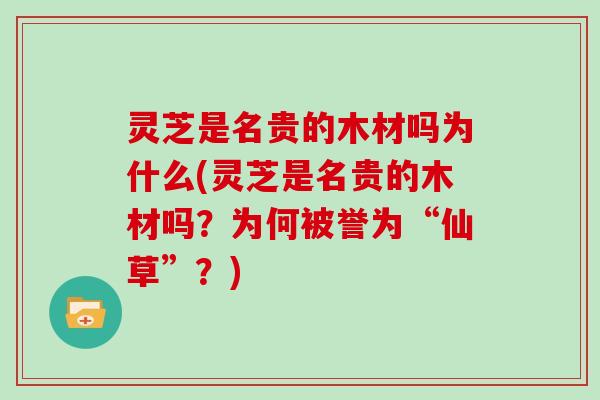 灵芝是名贵的木材吗为什么(灵芝是名贵的木材吗？为何被誉为“仙草”？)