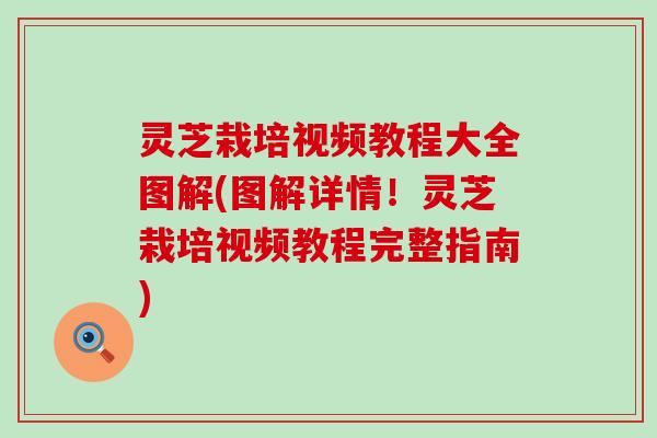 灵芝栽培视频教程大全图解(图解详情！灵芝栽培视频教程完整指南)