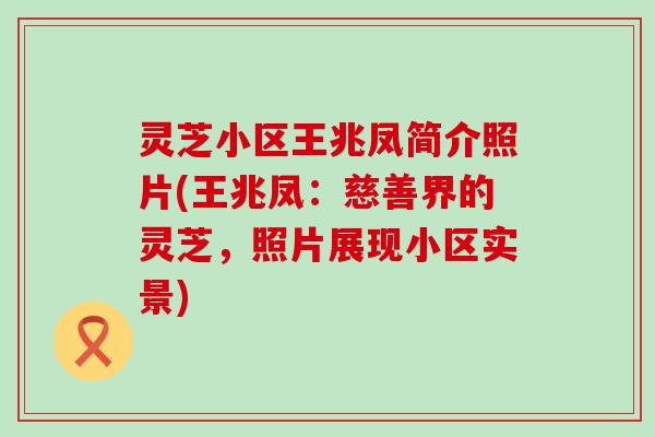 灵芝小区王兆凤简介照片(王兆凤：慈善界的灵芝，照片展现小区实景)