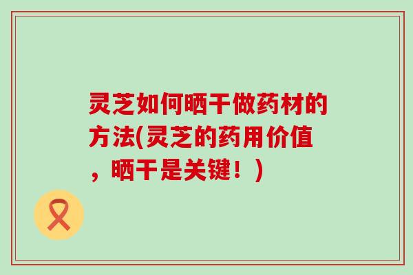 灵芝如何晒干做药材的方法(灵芝的药用价值，晒干是关键！)