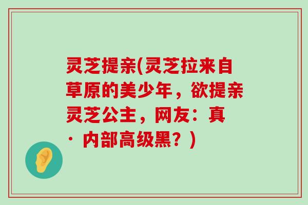 灵芝提亲(灵芝拉来自草原的美少年，欲提亲灵芝公主，网友：真 · 内部高级黑？)