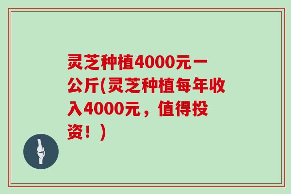 灵芝种植4000元一公斤(灵芝种植每年收入4000元，值得投资！)