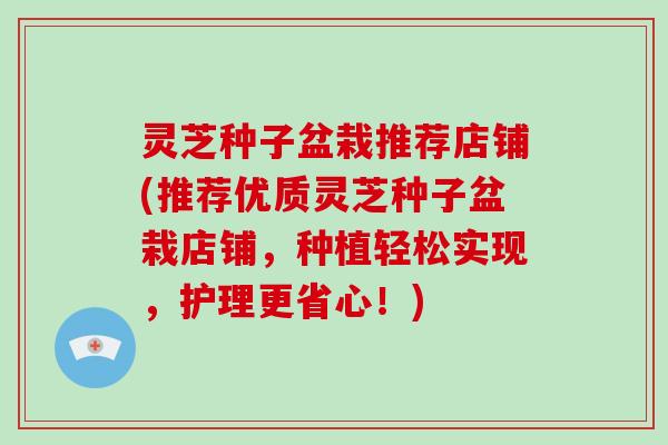 灵芝种子盆栽推荐店铺(推荐优质灵芝种子盆栽店铺，种植轻松实现，护理更省心！)