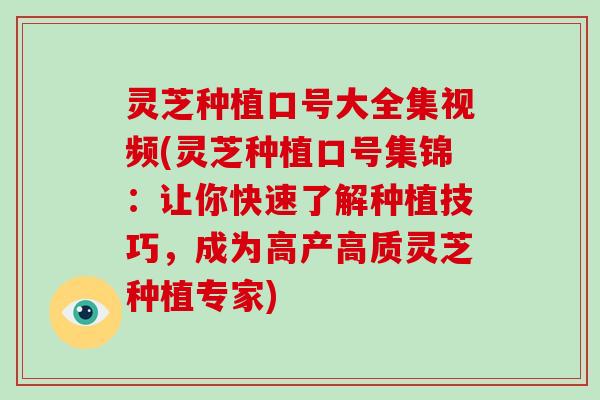 灵芝种植口号大全集视频(灵芝种植口号集锦：让你快速了解种植技巧，成为高产高质灵芝种植专家)