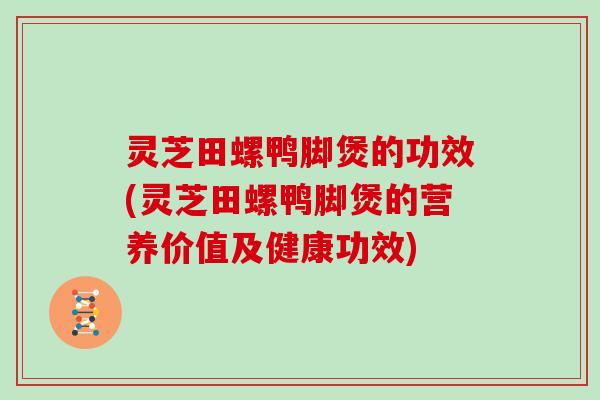 灵芝田螺鸭脚煲的功效(灵芝田螺鸭脚煲的营养价值及健康功效)