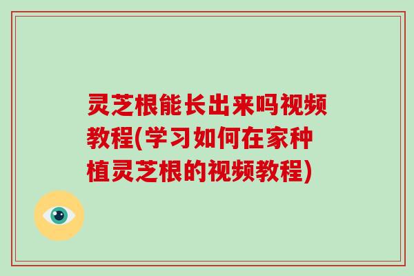 灵芝根能长出来吗视频教程(学习如何在家种植灵芝根的视频教程)