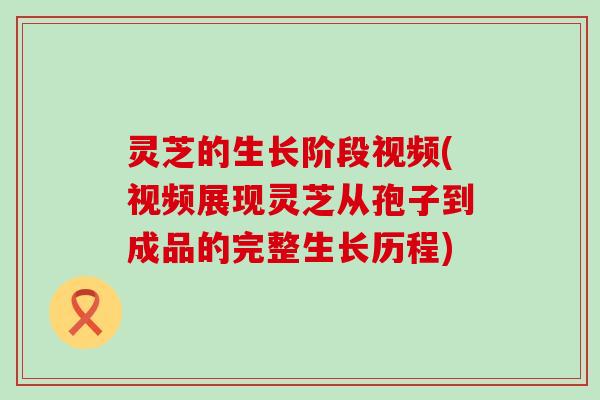 灵芝的生长阶段视频(视频展现灵芝从孢子到成品的完整生长历程)