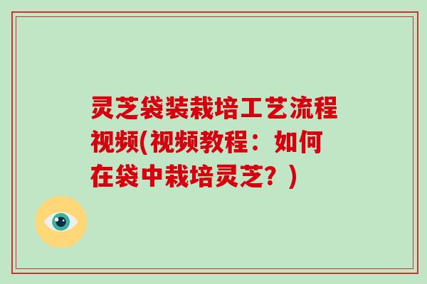 灵芝袋装栽培工艺流程视频(视频教程：如何在袋中栽培灵芝？)