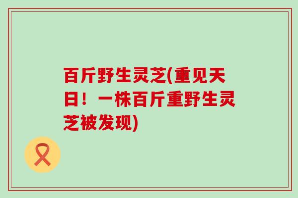 百斤野生灵芝(重见天日！一株百斤重野生灵芝被发现)