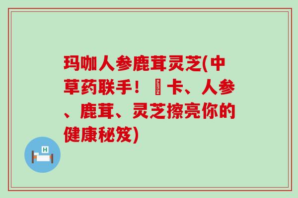 玛咖人参鹿茸灵芝(中草药联手！瑪卡、人参、鹿茸、灵芝擦亮你的健康秘笈)