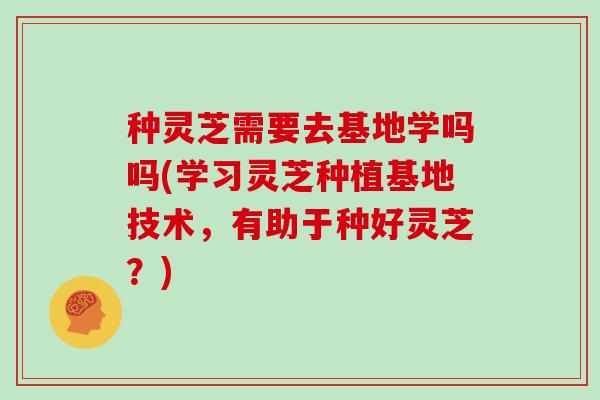 种灵芝需要去基地学吗吗(学习灵芝种植基地技术，有助于种好灵芝？)