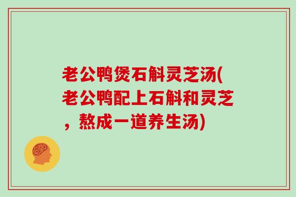 老公鸭煲石斛灵芝汤(老公鸭配上石斛和灵芝，熬成一道养生汤)