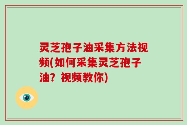 灵芝孢子油采集方法视频(如何采集灵芝孢子油？视频教你)