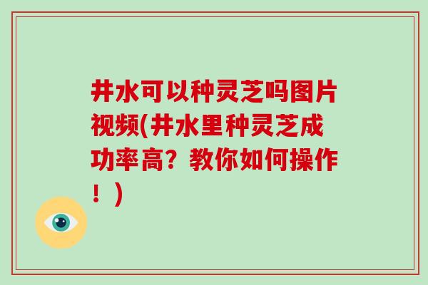 井水可以种灵芝吗图片视频(井水里种灵芝成功率高？教你如何操作！)