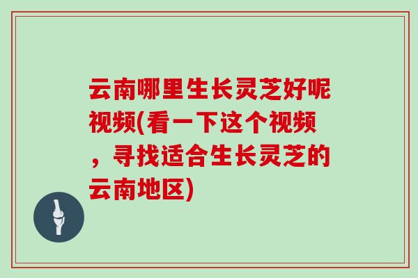 云南哪里生长灵芝好呢视频(看一下这个视频，寻找适合生长灵芝的云南地区)