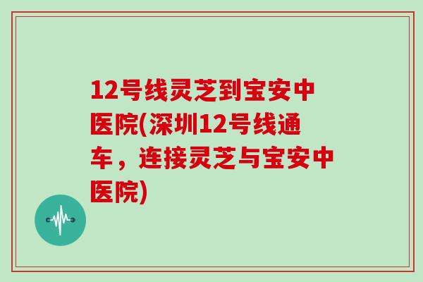 12号线灵芝到宝安中医院(深圳12号线通车，连接灵芝与宝安中医院)