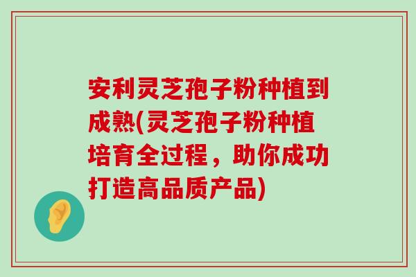 安利灵芝孢子粉种植到成熟(灵芝孢子粉种植培育全过程，助你成功打造高品质产品)