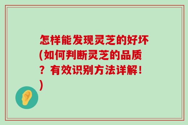 怎样能发现灵芝的好坏(如何判断灵芝的品质？有效识别方法详解！)