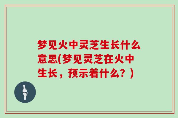 梦见火中灵芝生长什么意思(梦见灵芝在火中生长，预示着什么？)