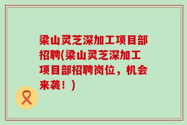 梁山灵芝深加工项目部招聘(梁山灵芝深加工项目部招聘岗位，机会来袭！)