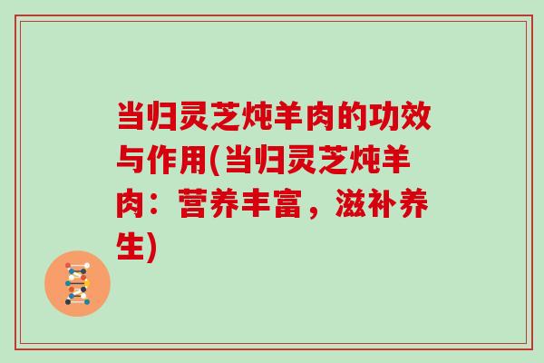 当归灵芝炖羊肉的功效与作用(当归灵芝炖羊肉：营养丰富，滋补养生)