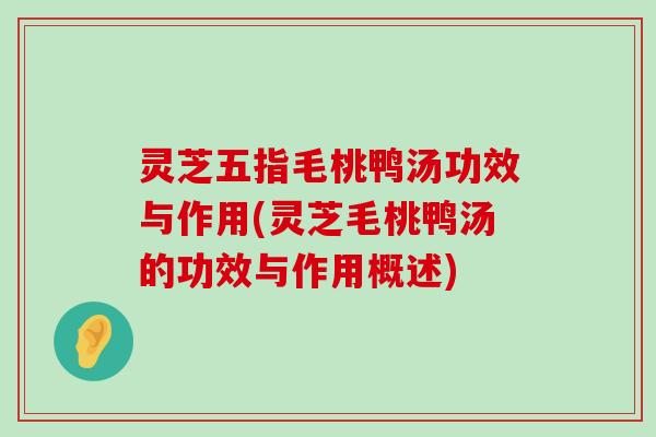 灵芝五指毛桃鸭汤功效与作用(灵芝毛桃鸭汤的功效与作用概述)