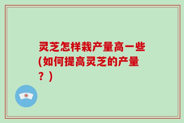 灵芝怎样栽产量高一些(如何提高灵芝的产量？)