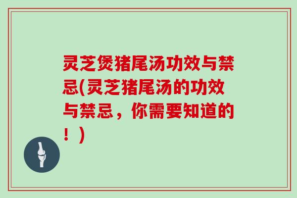 灵芝煲猪尾汤功效与禁忌(灵芝猪尾汤的功效与禁忌，你需要知道的！)