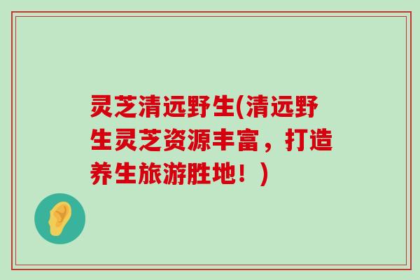 灵芝清远野生(清远野生灵芝资源丰富，打造养生旅游胜地！)