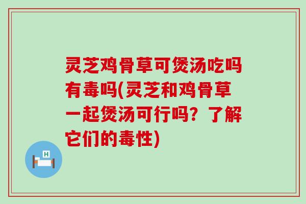 灵芝鸡骨草可煲汤吃吗有毒吗(灵芝和鸡骨草一起煲汤可行吗？了解它们的毒性)