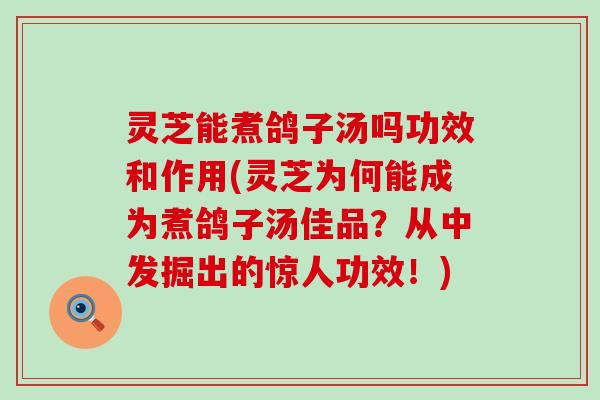 灵芝能煮鸽子汤吗功效和作用(灵芝为何能成为煮鸽子汤佳品？从中发掘出的惊人功效！)