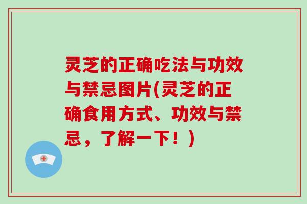 灵芝的正确吃法与功效与禁忌图片(灵芝的正确食用方式、功效与禁忌，了解一下！)