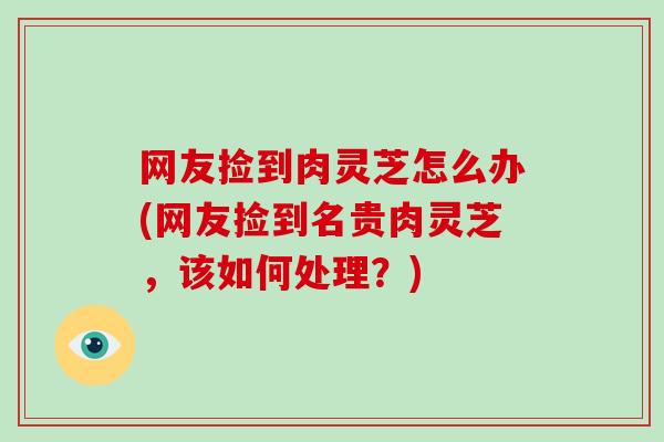 网友捡到肉灵芝怎么办(网友捡到名贵肉灵芝，该如何处理？)